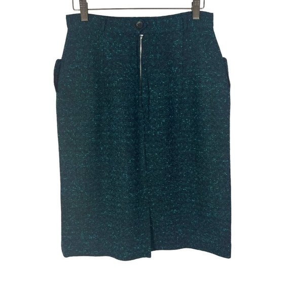 Vintage 70s Black Teal Knit Straight Skirt 6 - Picture 3 of 7